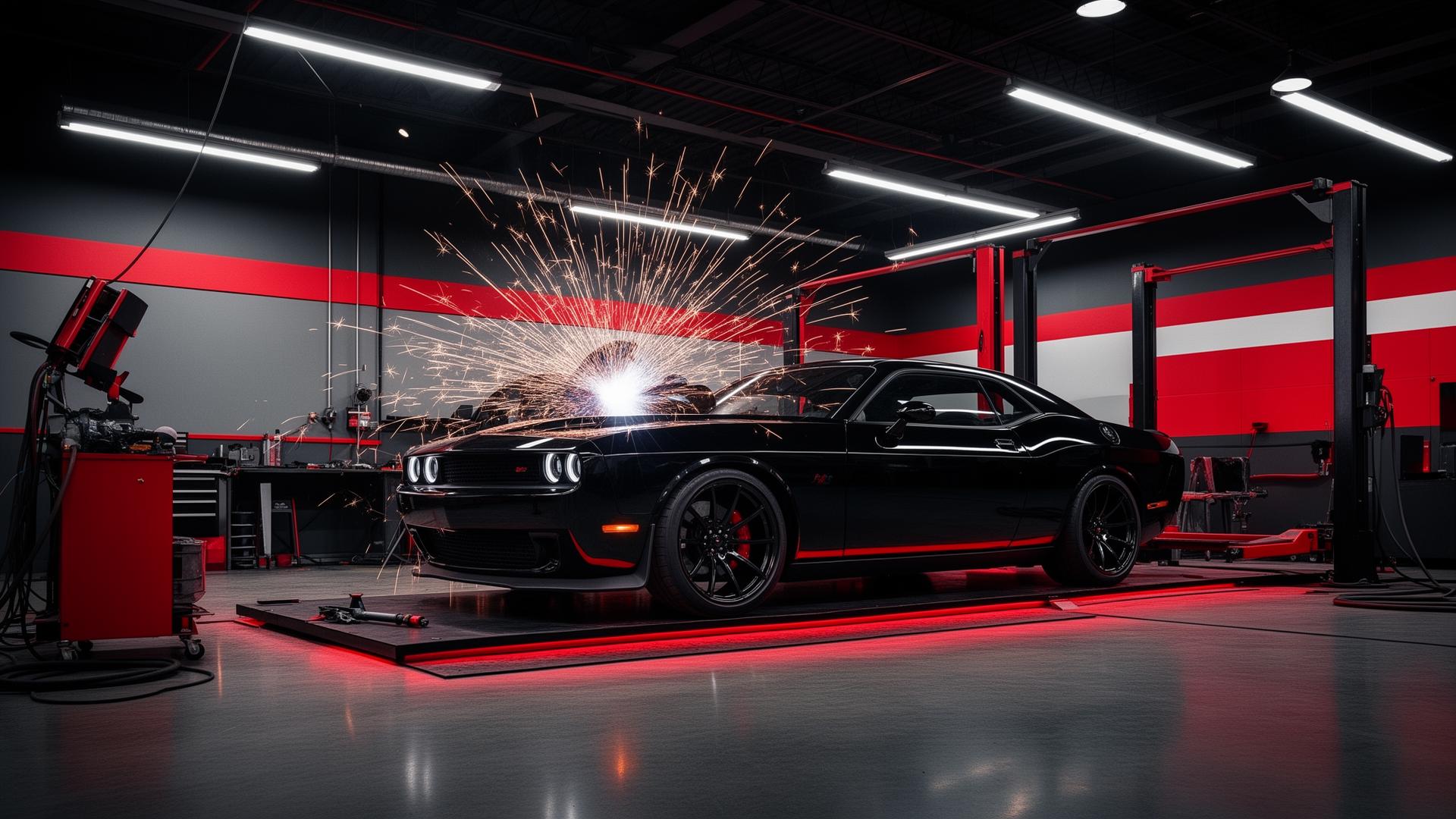 Falcon Automotive shop interior with vehicle being serviced